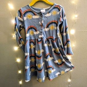 Hanna Andersson dress: Girl's 2T, light blue, rainbow, sun& cloud print.